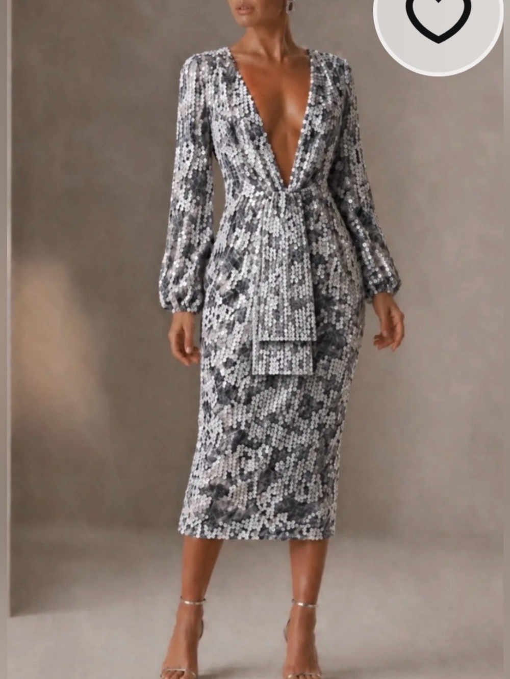Boohoo occasion sequins puff sleeve Deep V midi Dress 
Cocktail formal event